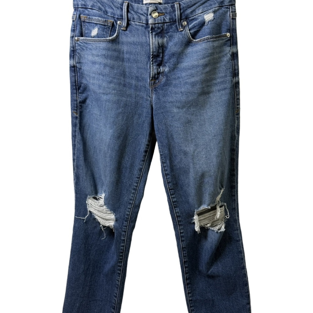 Good American Blue Distressed Straight Leg Jeans